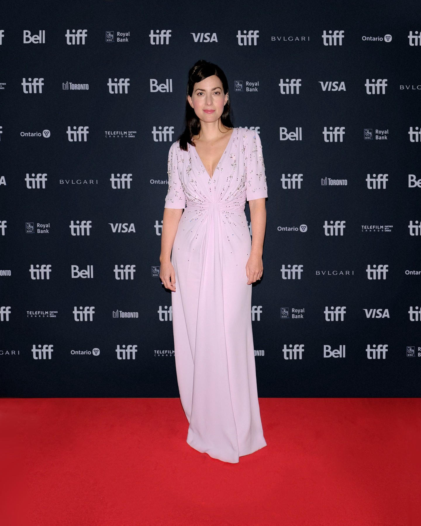 image  1 Prada - Rebecca Zlotowski wore a #Prada pink crêpe de chine gown, embellished with embroideries of c