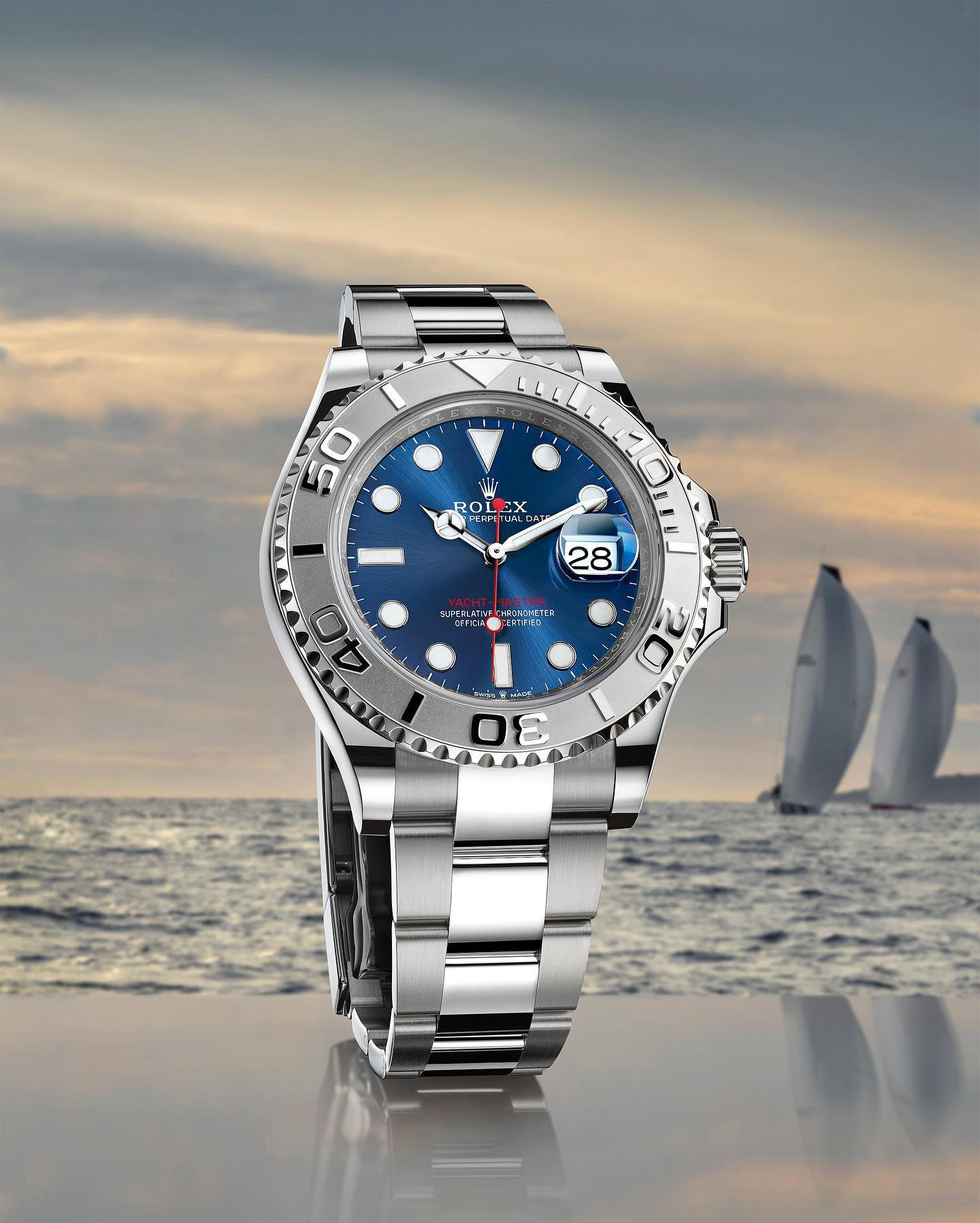 ROLEX - The Yacht-Master 40 in a Rolesium version features a rotatable bezel crafted in platinum, an